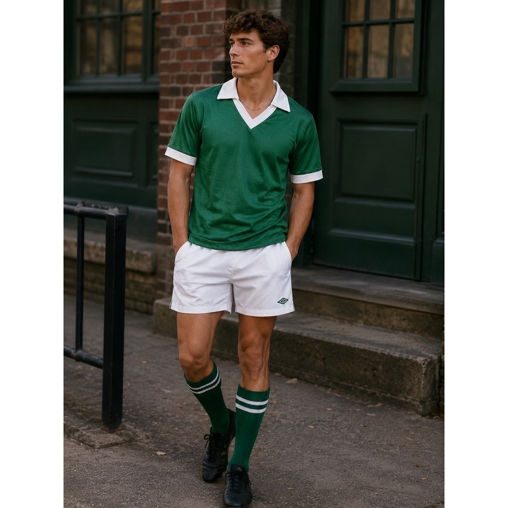 Union Jacks Polo Shirt Mens M Green V-Neck Knit Short Sleeve Retro 70s Blokecore